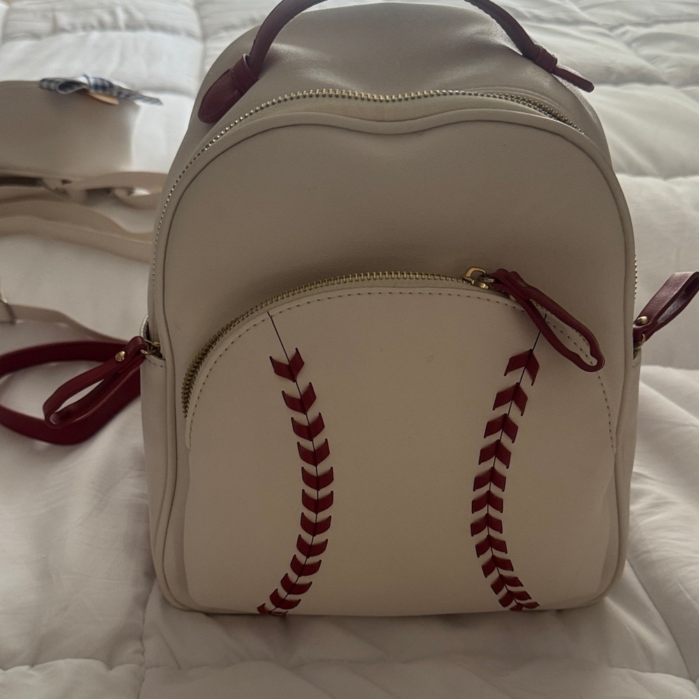 Stylish Cream and Red Baseball Stitch Backpack